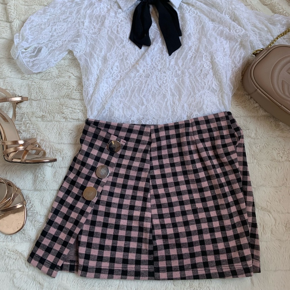 Checkered Print Short Skirt